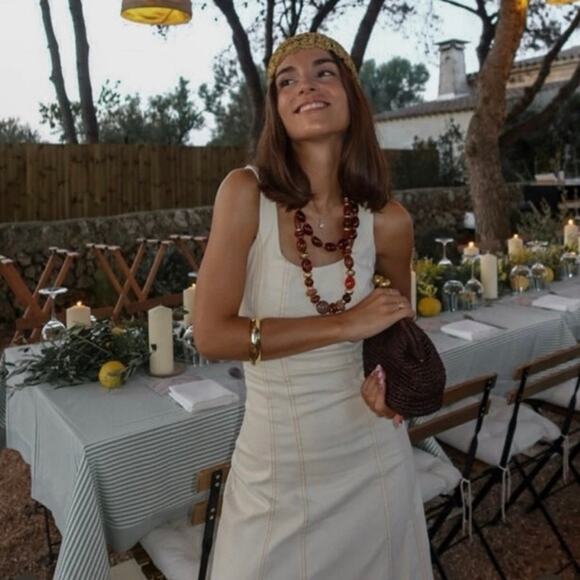 NWOT Zara Cream Ivory Topstitch Midi Square Neck Dress Women’s Size XS - Picture 7 of 14